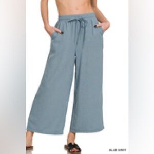 Zenana Women's Wide-Leg Blue grey Pants
